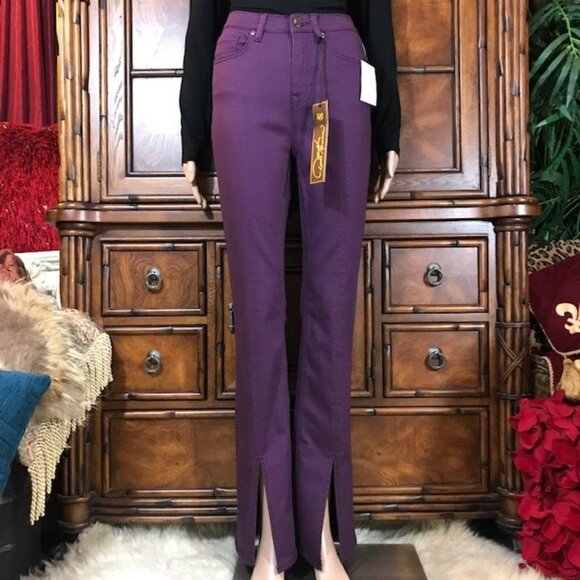 DG2 Pure Purple Front Slit Center Seamed Stretch Cotton Blend Bootcut Jean - Picture 1 of 10